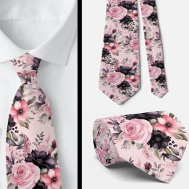 Corbata Flores de Gótico rosa y negro floral