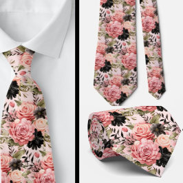 Corbata Flores de Gótico rosa y negro floral