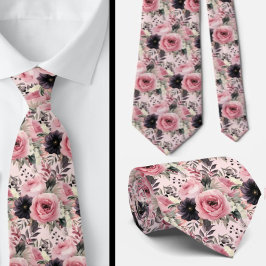 Corbata Flores de Gótico rosa y negro floral