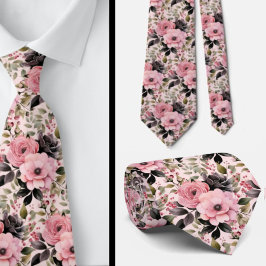 Corbata Flores de Gótico rosa y negro floral