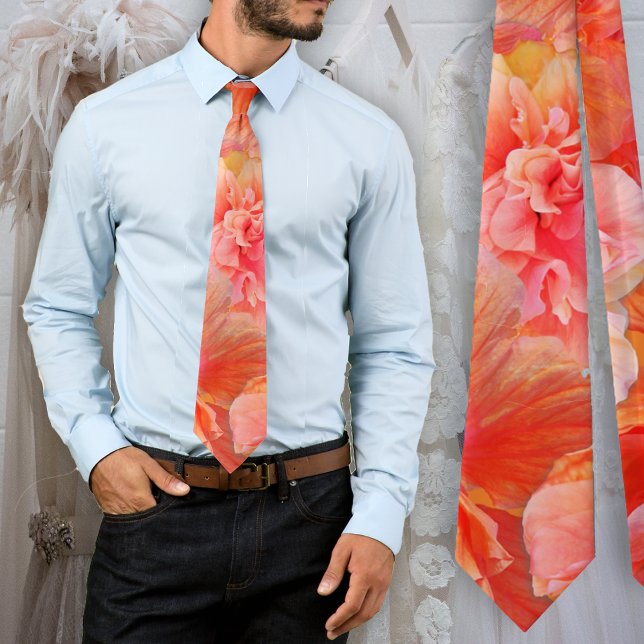 Corbata Flores de Hibiscus rosadas y Naranjas (Subido por el creador)