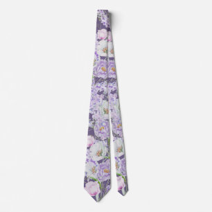 Corbata Flores de lila en acuarela sobre púrpura
