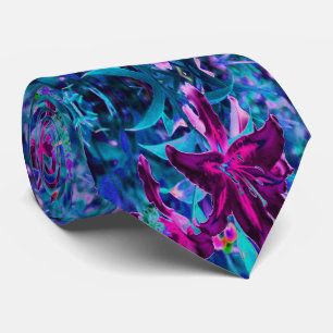 Corbata Flores de lirio orientales abstractas púrpura y ro