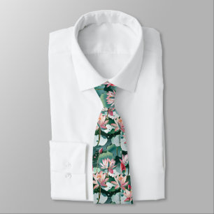Corbata Flores de Loto y Almohadillas de Nenúfar Floral El