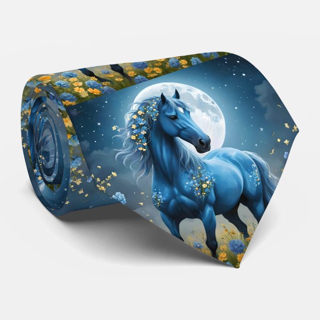 Corbata Flores de luna de caballo mágico azul, (Enrollado)