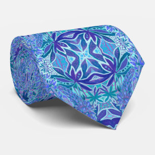Corbata Flores de Lupine Patrón árabe bohemio Azul