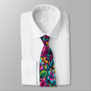 Corbata Flores de neón exuberantes en resplandor audaz