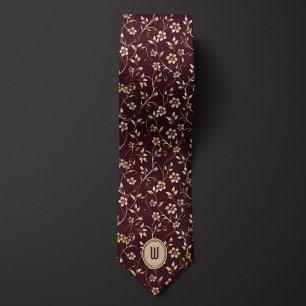 Corbata Flores de oro pálido en monograma de chocolate con