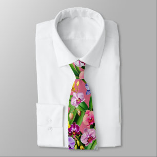 Corbata Flores de orquídea azules rosadas amarillas lilas