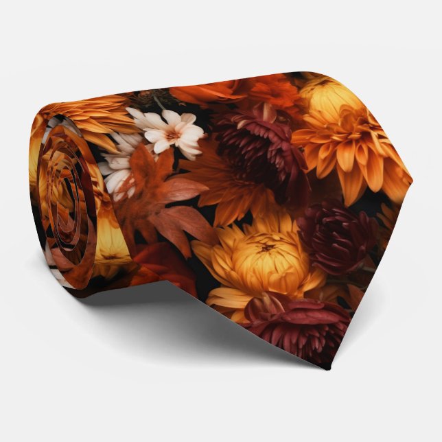 Corbata Flores de otoño n.º 3 en negro (Enrollado)