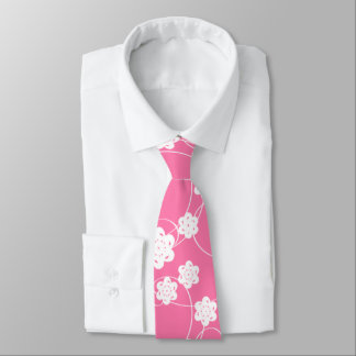 Corbata Flores de papel blanco sobre rosa