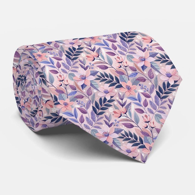 Corbata Flores de Patrón Floral Rosa Melocotón Azul Marino (Enrollado)