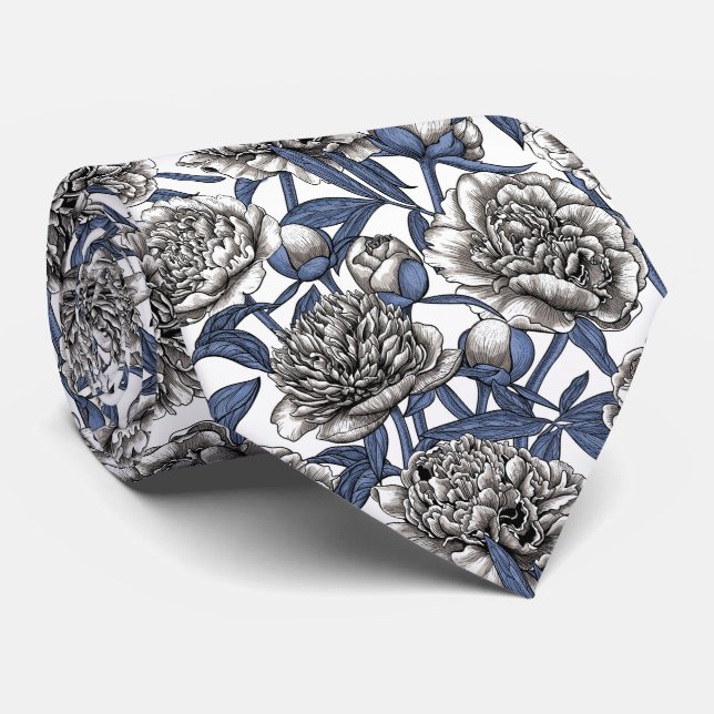 Corbata Flores de peón blanco (Enrollado)