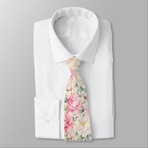 Corbata Flores de peonía de acuarela en pastel suave