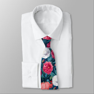 Corbata Flores de peonía y lirio rojas, rosadas y blancas