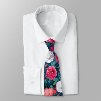 Corbata Flores de peonía y lirio rojas, rosadas y blancas