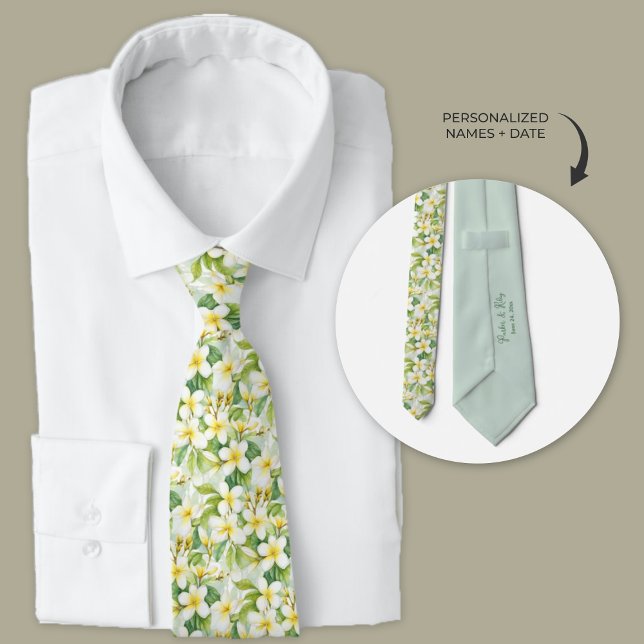 Corbata Flores de plumeria hawaiana personalizadas (Personalized wedding ties - Hawaiian Plumeria flowers)