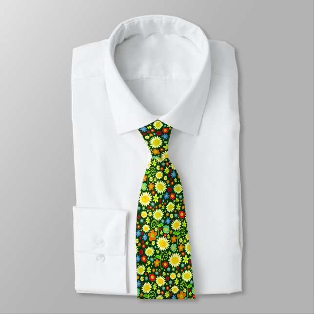 Corbata Flores de primavera - Verde oscuro (Atado)