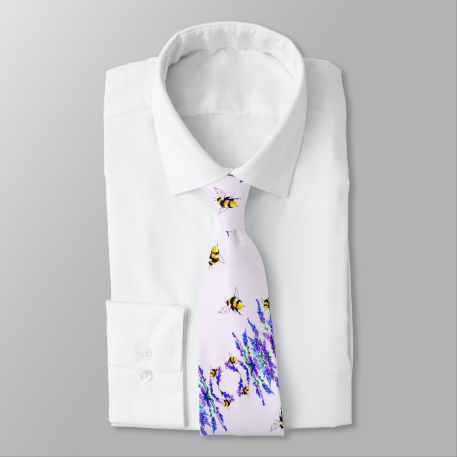 Corbata Flores de primavera y abejas de cuello (Atado)