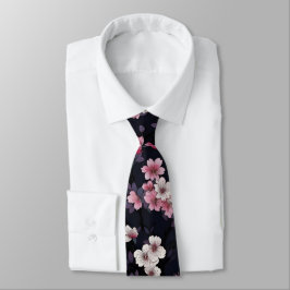 Corbata Flores de Sakura rosada negra, diseño de patrones,