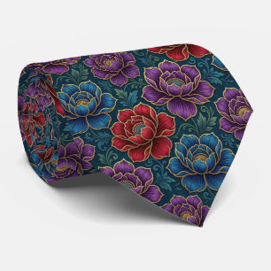 Corbata Flores de Tonos Preciosos con Acentos de Oro