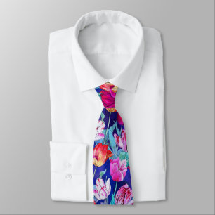 Corbata Flores de Tulipán Magenta Purpura Rosa Rojo Blanco