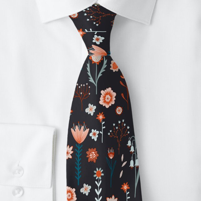 Corbata Flores de verano escandinavas oscuras (Scandinavian floral dark neck tie)