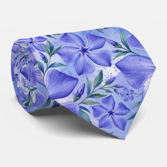Corbata Flores de Vinca Azul Violeta Vinca (Enrollado)