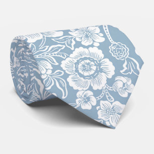 Corbata Flores Dibujadas a Mano, Arte Botánico Gris Azul B