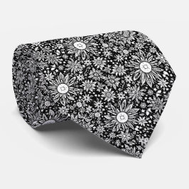 Corbata Flores espaciales Patrón blanco y negro floral