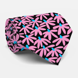 Corbata Flores estilizadas: rosa, azul cielo y negro