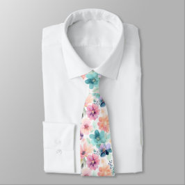 Corbata Flores florales suaves acuarela en rosa azul 