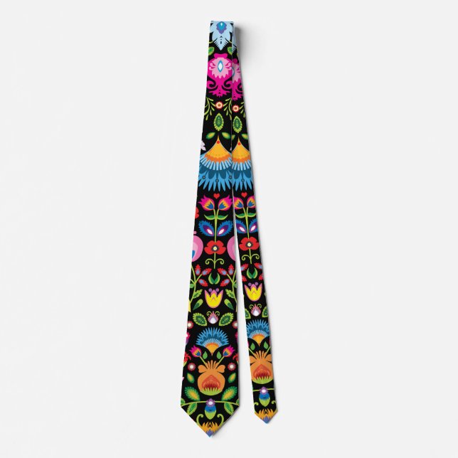 Corbata Flores folclóricas Wycinanki negro (Anverso)