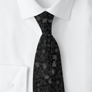 Corbata Flores Grabadas al Carbón