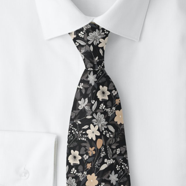 Corbata Flores Grises y Blancas Sobre Carbón (Subido por el creador)