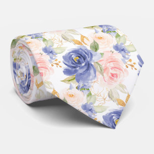 Corbata Flores H2 Mediterráneo Rosas Rosadas Azul  