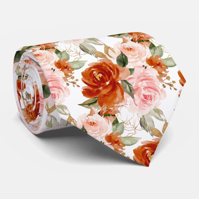 Corbata Flores H2 Rust Orange Blush Rosas   (Enrollado)