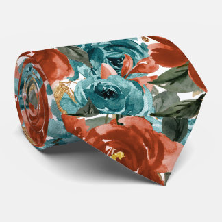 Corbata Flores H2 Verde Turquesa Naranja Oxidado Rosas