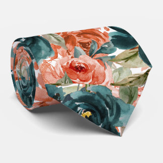 Corbata Flores H2 Verde Turquesa Naranja Oxidado Rosas