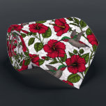 Corbata Flores hibiscus y colibríes<br><div class="desc">Patrón vectorial sin fisuras con flores de hibiscos dibujadas a mano y flores de Hibiscus y colibríes</div>