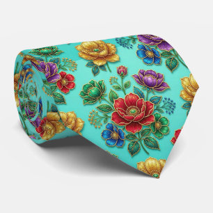 Corbata Flores Jeweltone con Acentos de Oro