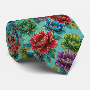 Corbata Flores Jeweltone con Acentos de Oro