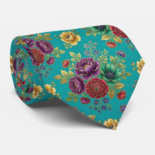 Corbata Flores Jeweltone con Acentos de Oro