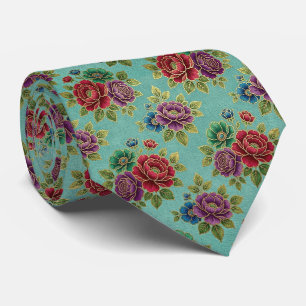 Corbata Flores Jeweltone con Acentos de Oro
