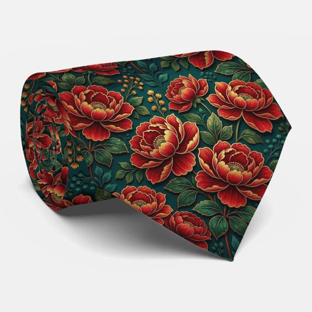 Corbata Flores Jeweltone con Acentos de Oro (Enrollado)