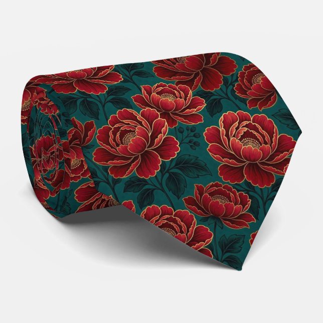 Corbata Flores Jeweltone con Acentos de Oro (Enrollado)