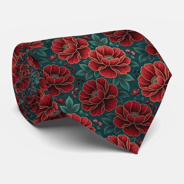 Corbata Flores Jeweltone con Acentos de Oro (Enrollado)