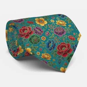 Corbata Flores Jeweltone con Acentos de Oro