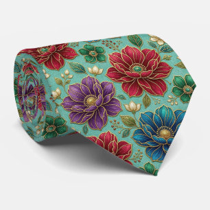 Corbata Flores Jeweltone con Acentos de Oro