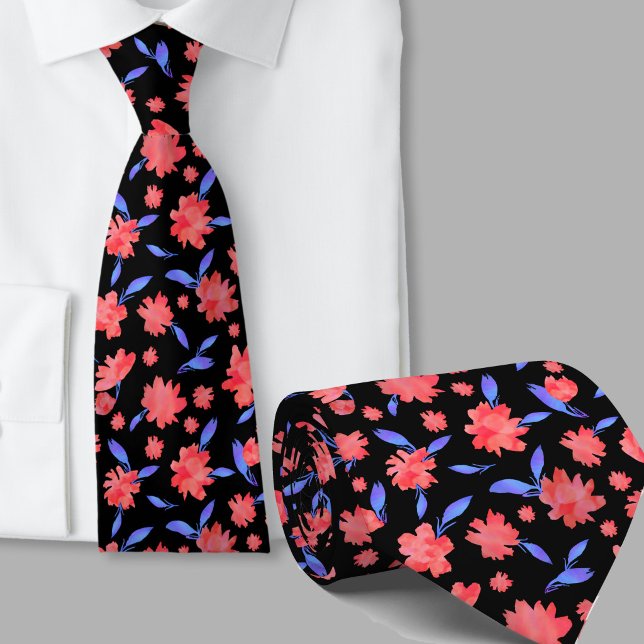 Corbata Flores modernas acuarela rojo azul (Subido por el creador)